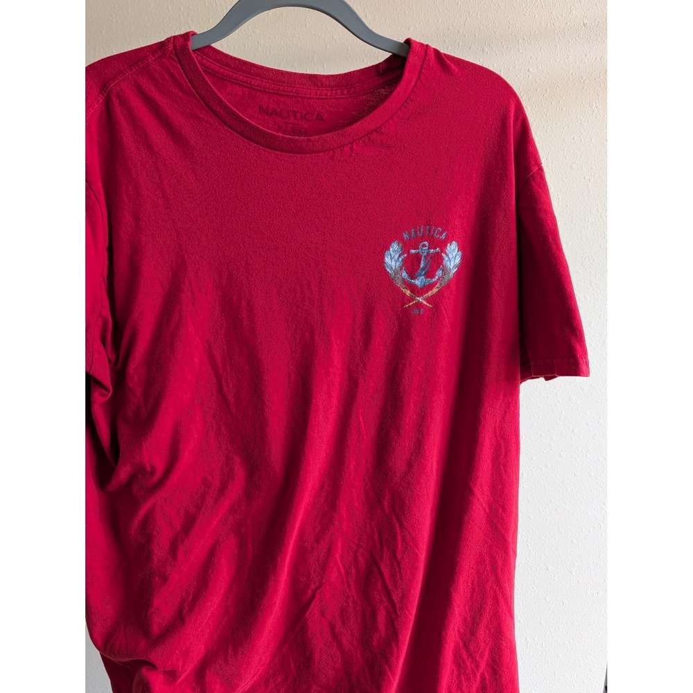 Nautica Mens Red Captains Lounge Anchor Graphic T-Shirt XL Short Sleeve Cotton